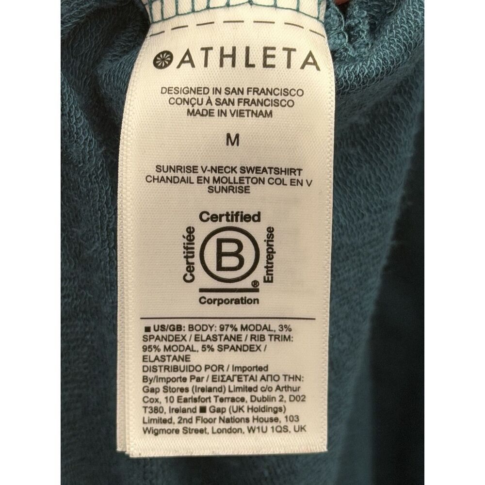 Athleta Sweatshirt Womens M Sunrise V Neck Pullover Teal Modal Blend Long Sleeve - Picture 6 of 6